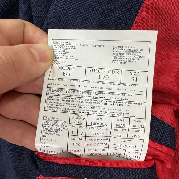 SUITSUPPLY Lazio Vitale Barberis Mens 38L Navy Wool Suit Jacket Pants 34x31 EUC